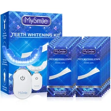 MySmile 28pc 6%HP Teeth Whitening Strips Kit w/ 28LED USB Light Tray WhiteStrips