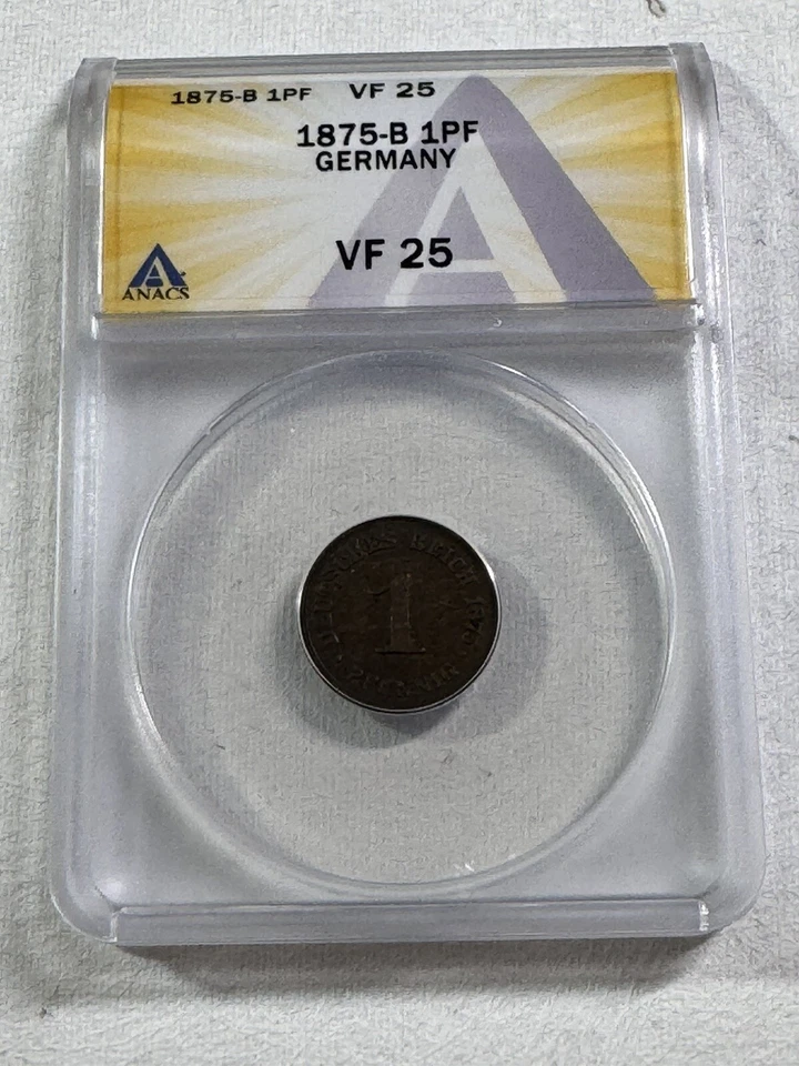 1875-B Germany Empire 1 Pfennig Graded VF 25 by ANACS - Image 4 of 4