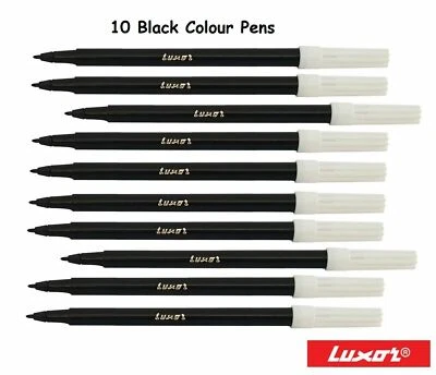 LUXOR Washable Water Colour Felt Tip Fibre BLACK Pens - Choose Pack Size