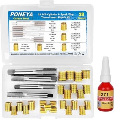 Spark Plug Thread Repair Kit, 28 PCS 4 Sizes High Speed Steel Tap and 5 Sizes In - Bild 1 von 4