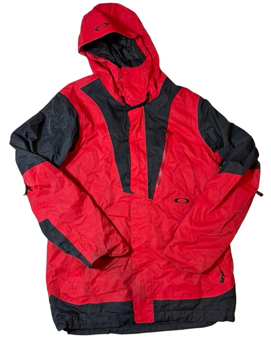 Oakley Red Black Ski Jacket Hooded Snowboard Waterproof Y2K Tech