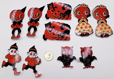 8-Halloween-Retro-Mid Century-Fussy Cut-Glossy Laminated-Sticker-Labels