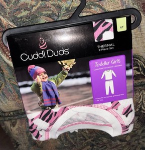 Cuddl Duds Girls 4T Thermal Stretch Tagless Base Layer Set Animal Print Pink