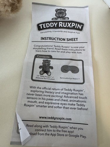 Teddy Ruxpin 2017 Talks Sings Oso Interactivo Bluetooth LED Ojos Manual de Trabajo - Imagen 7 de 10