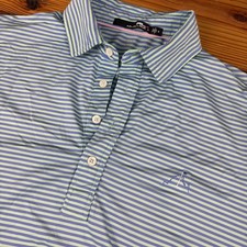 RLX Ralph Lauren Mens Golf Polo Shirt Green/Blue Striped Wicking Size M