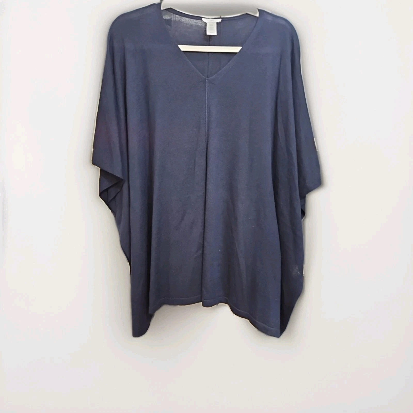 J. Jill OS Poncho Merino Wool Blend Gray V-neck Lightweight Boho Preppy