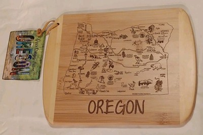Totally Bamboo Oregon Map Bamboo Cutting Board, Medium Rectangle Reversible 12in
