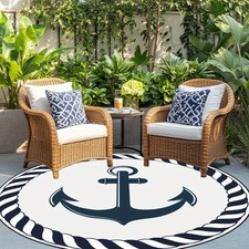 1pc HKStorage Elegant Navy Round Area Mat - Durable Polyester OutdoorIndoor Ma
