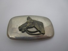 Vintage Chrome Brass Belt Buckle with Horse Motif
