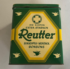 Gro&szlig;e Blechdose Reutter Extra starke Eukalyptus Bonbons 22x26cm leer Werbung Dek