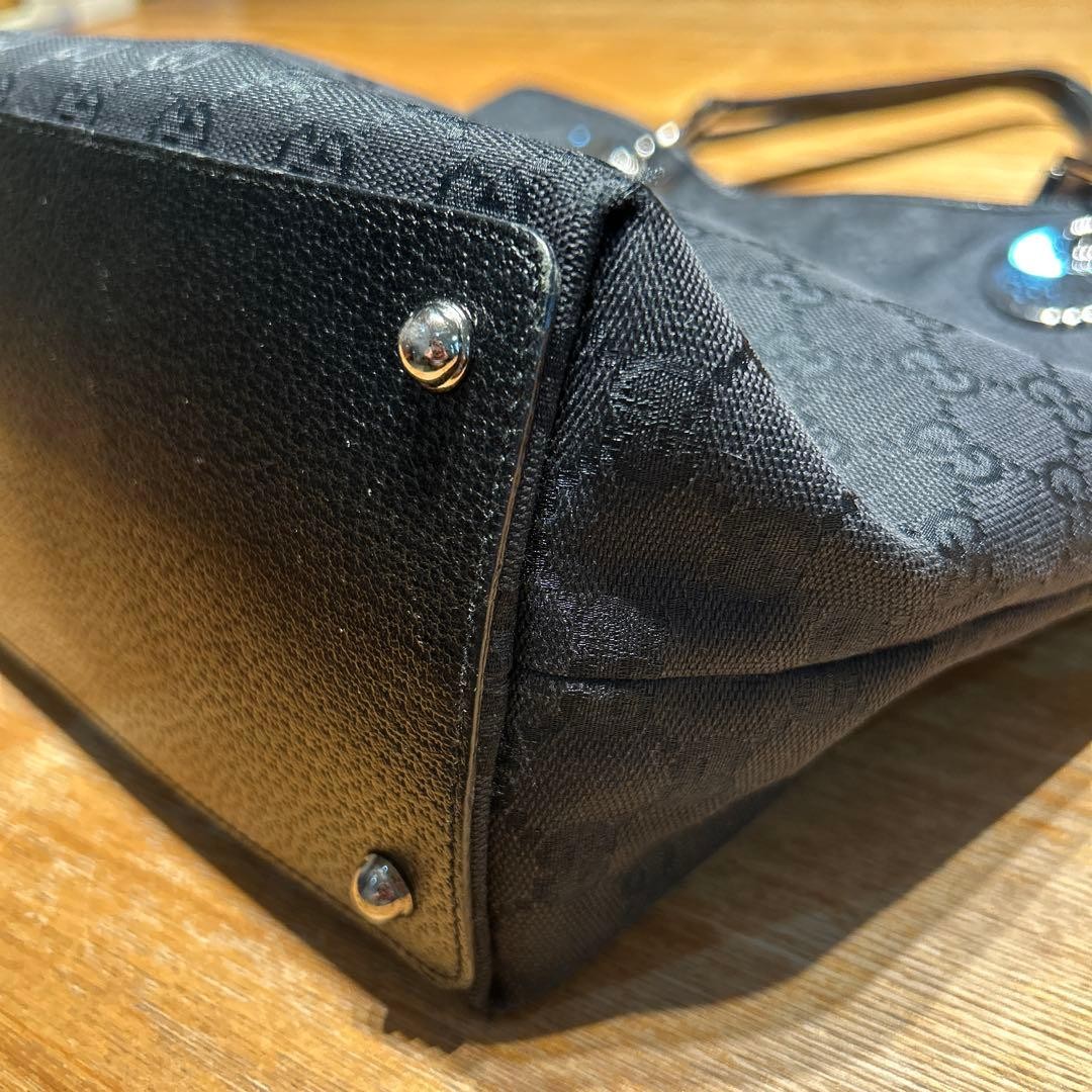 GUCCI Canvas Tote Bag Women Black Silver Hardware Durable Authentic thumbnail 4