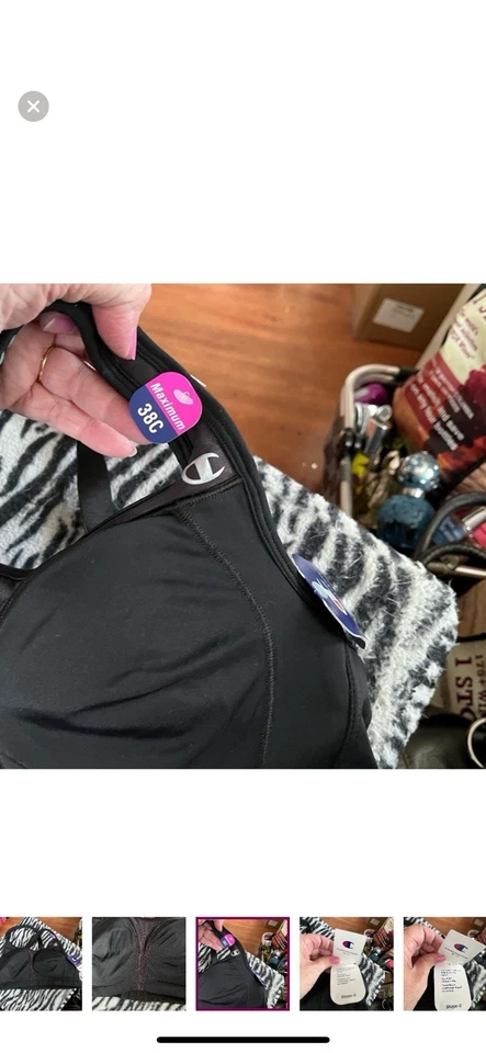 Champion Maximum Black Wireless Remov Cups Multiway Full Support Sports Bra 38C - Image 3 of 4