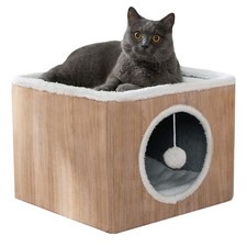 Cat Condo House with Reversible Cushions and Fluffy Ball Hanging, Foldable Ca...