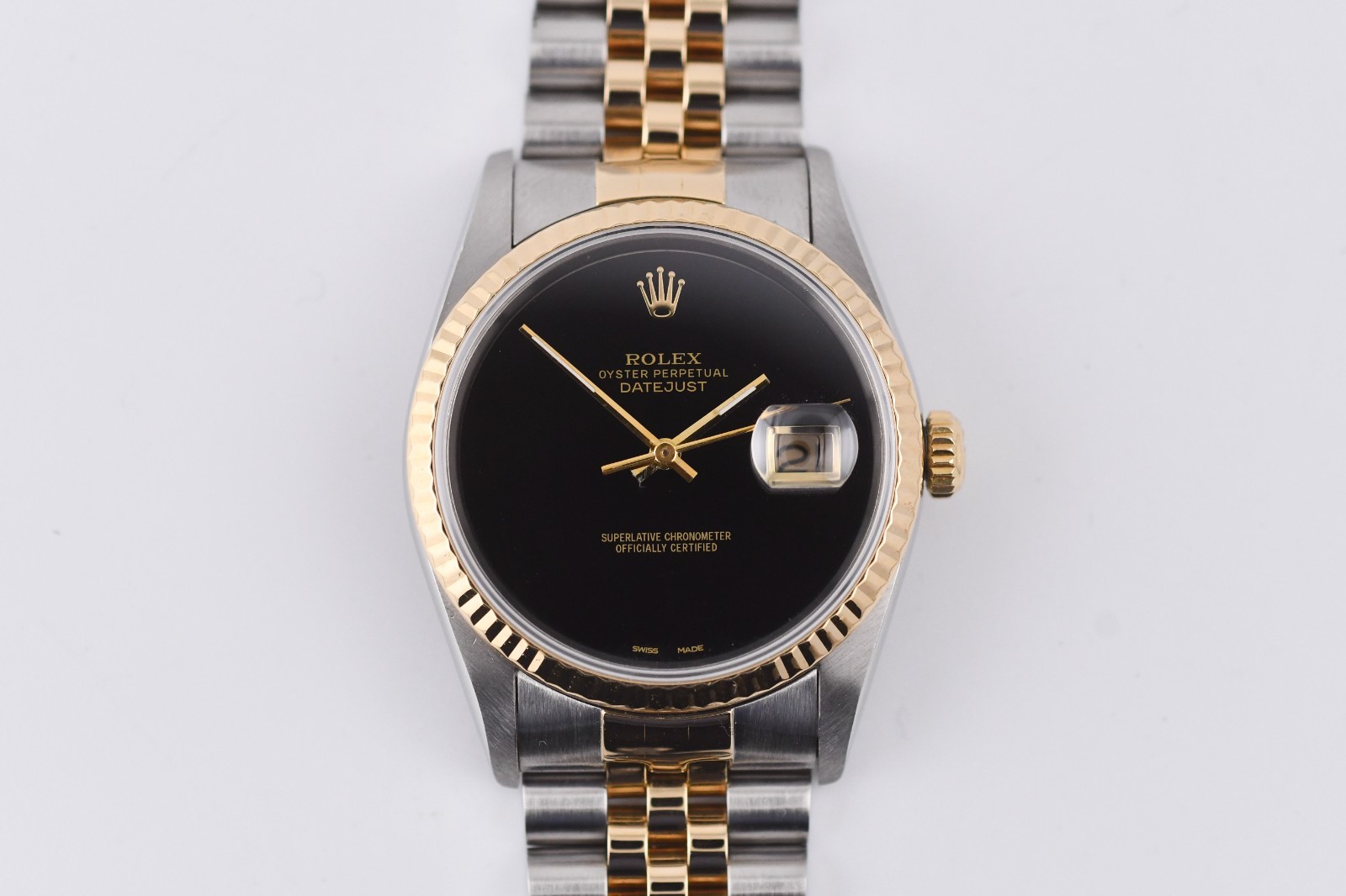 Rolex Datejust 16233 Yellow Gold Fluted Bezel Custom Black Onyx