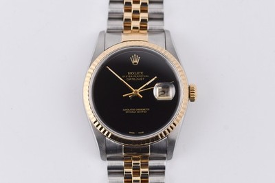 Rolex Datejust 16233 Yellow Gold Fluted Bezel Custom Black Onyx