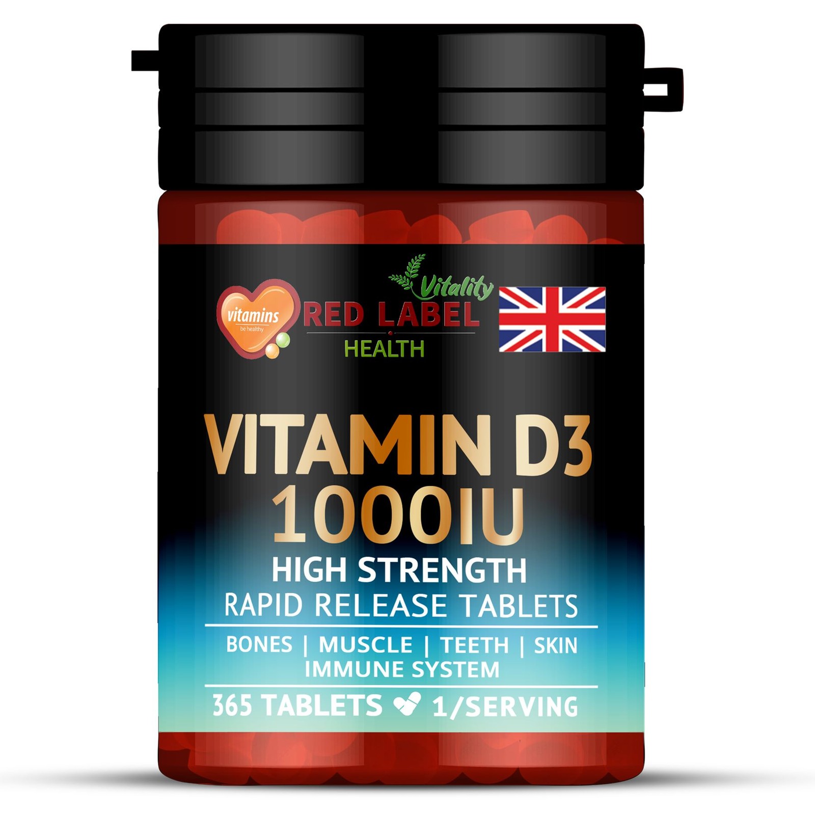 Vitamin D3 1000IU 365 Tablets High Strength for Teeth Health & Immune Support