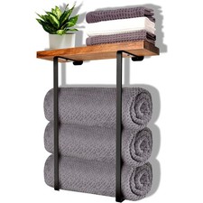 Wall Mounted Towel Rack Wood Shelf Holder Bathroom Deco Towel Storage Organizer