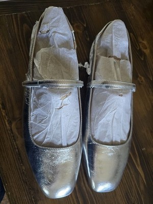 Naturalizer Connie Slingback Mary Jane Flat  Silver Leather Size 12 Medium Width