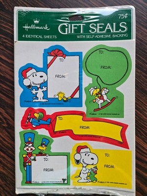 Vtg Hallmark Peanuts Sticker Gift Seals Snoopy to/From Christmas Gift Tag Sheet