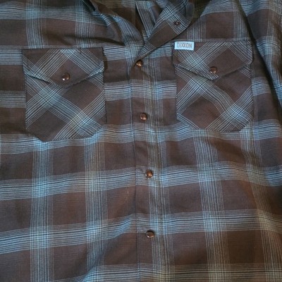 Dixxon The Trixie Men's XL Plaid Flannel Shirt Brown Blue D-Tech Button-Up