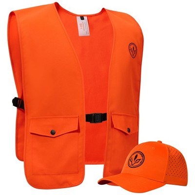 Blaze Orange Hunting Safety Vest & Baseball Hat Unisex Highly Visible Water R...