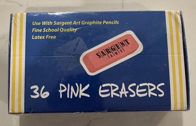 36 Pink Erasers by Sargent Art Fine School Quality Latex-Free New Unopened Pack