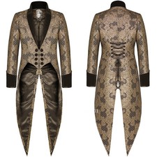 Men's Gothic Steampunk Tail Jacket Black Brocade Wedding Jacquard Jacket Casual