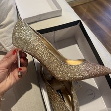 Nine West Ezra Pointy Toe Pumps Women's 9.5 Gold Sparkle Glitter Stiletto Heels