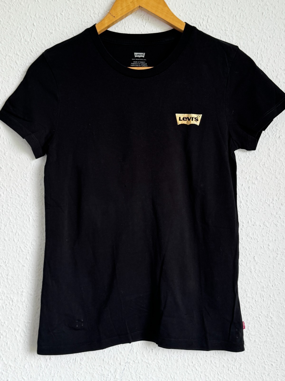 Levi's Women's Slim Fit Graphic T-Shirt - Black with Gold Batwing Logo image 2
