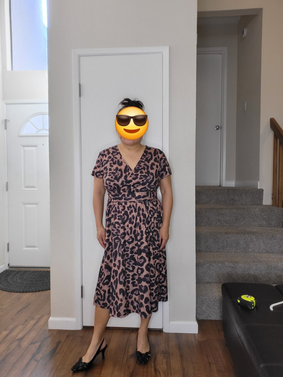 OUGES Brown Black Leopard Print V-Neck Short Slee… - image 11