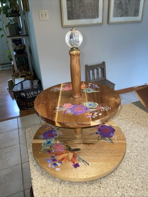 The Pioneer Woman Celia 2-Tiered Lazy Susan Floral Painted Acacia Wood