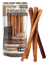 Mighty Paw Long Lasting 12" Bully Sticks for Dogs - All 12 Inch Pack of 5 