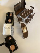 Doll's House kitchen set stoves crock sink table chairs sideboard settle