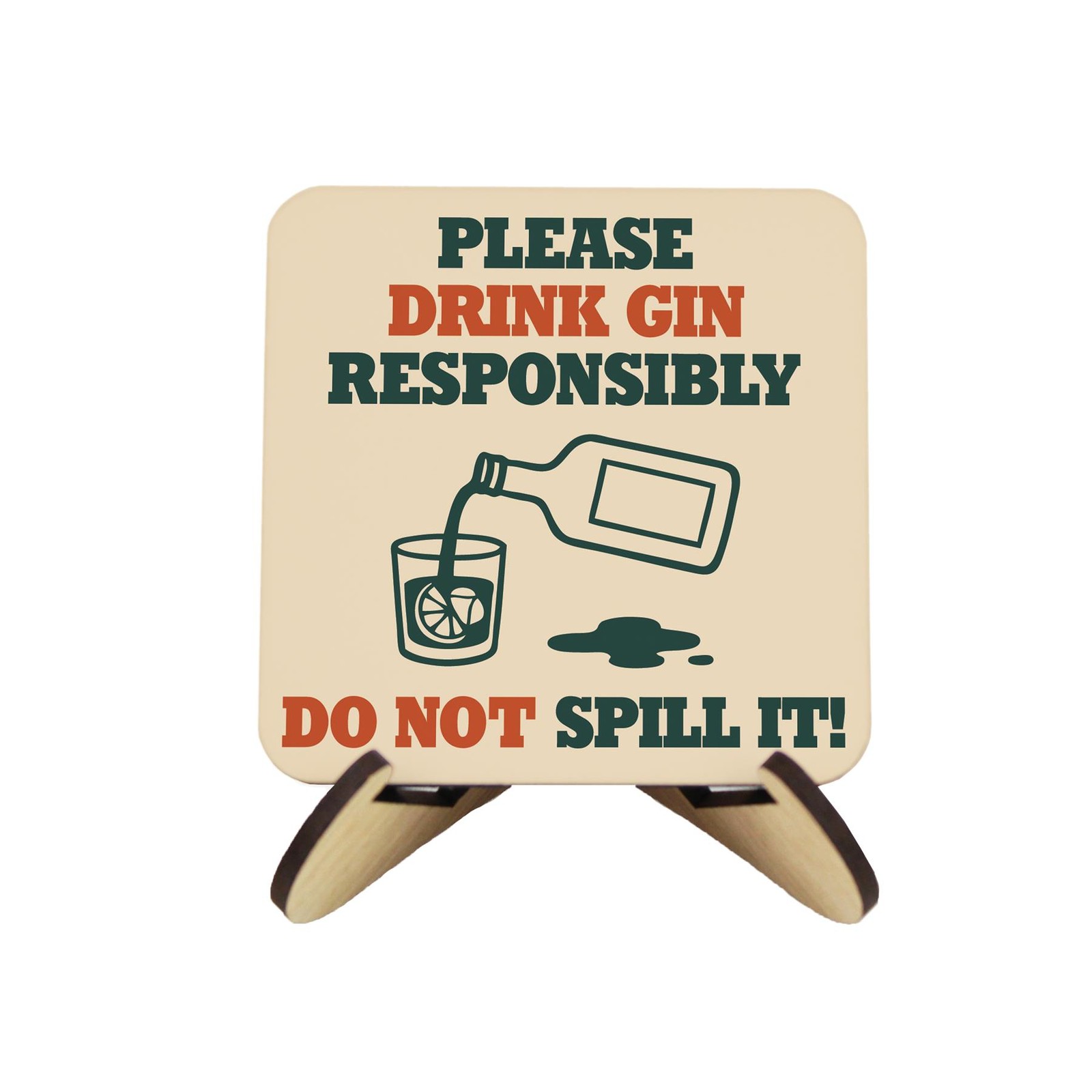 Drink Gin Responsibly Funny Drinks Coaster - Set of 4 Coasters Gift with Stand