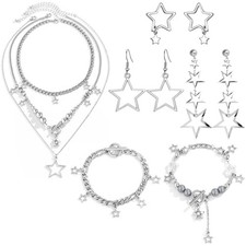 NEWITIN 11 Pieces Silver Star Jewelry Set for Women Costume Y2K Jewelry Set