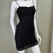 Vtg 90s Y2K White House Black Market Black Lace Bodycon Mini Dress – Gothic / Ni