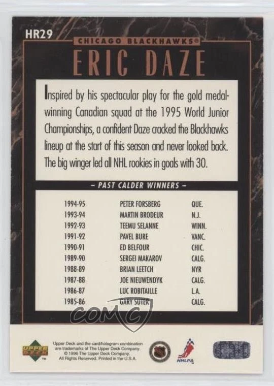 1995-96 Upper Deck Hobby Award Predictor Prizes Eric Daze #HR29 - Image 2 of 2