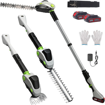 Cordless 4-in-1 Pole Hedge Trimmer with 2 Batteries for Easy Lawn Care