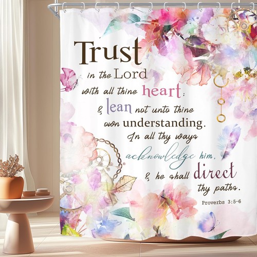 Riyidecor Floral Bible Verse Shower Curtain for Bathroom Decor 72Wx72H Christ...