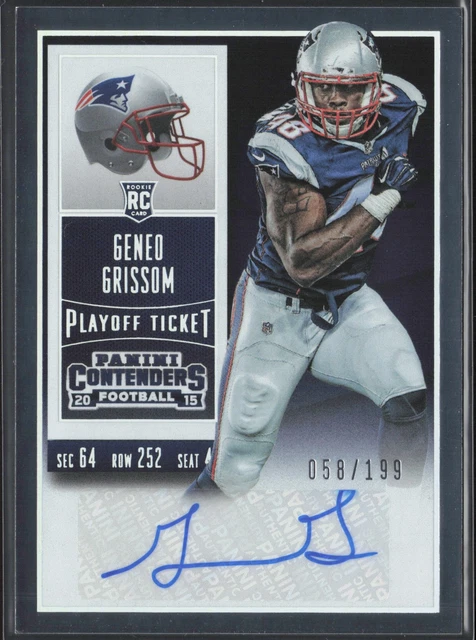 Geneo Grissom RC Rookie 2015 Contenders Playoff Ticket #190 /199 Auto Patriots