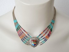 Necklace Chain Sterling Silver Inlay Heart Multicolor Liquid Silver 16.5 G/40 Cm