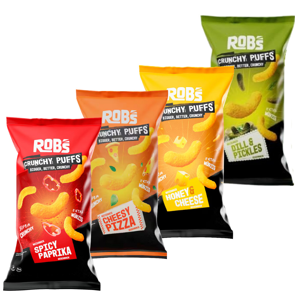 ROB’s Crunchy Puffs 130 g - Pimentón picante | Queso | Pizza | Pepino