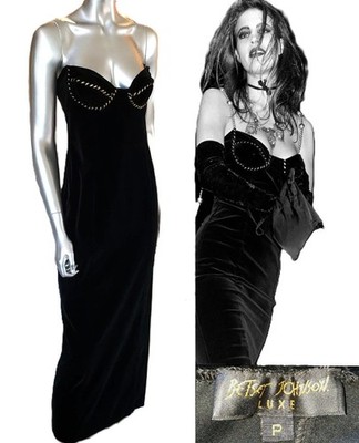 Vintage Betsey Johnson Slip Dress LUXE 90s RUNWAY Black Velvet Midi Size Small