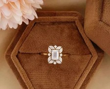 2Ct Emerald Cut Lab Created Diamond Women Engagement Ring 14K Yellow Gold Plated