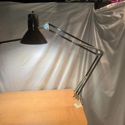 Vintage MCM Clamp Desk Lamp Drafting Light Articulating Architect Portable Brown