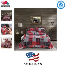 Queen Size Rustic Quilt Set - Plaid Quilts with 2 Pillow Shams - Lightweight,...