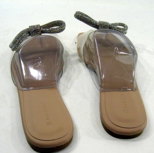 Bamboo NEW ladies CLEAR /SILVER bow SLIP ON OPEN TOE Sandals WOMEN Size 8 - Picture 3 of 4