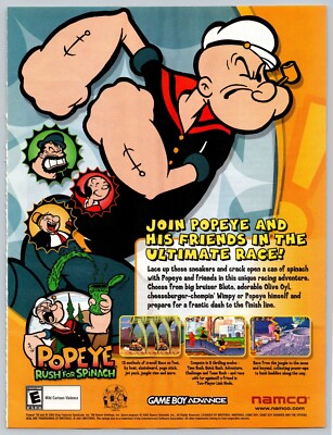 Popeye  2005 Popeye Rush for Spinach Game Boy Advance Namco Vintage Print
