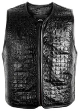Men Genuine Leather Vest Embossed Black Motorcycle Leather Vest Conceal Carry