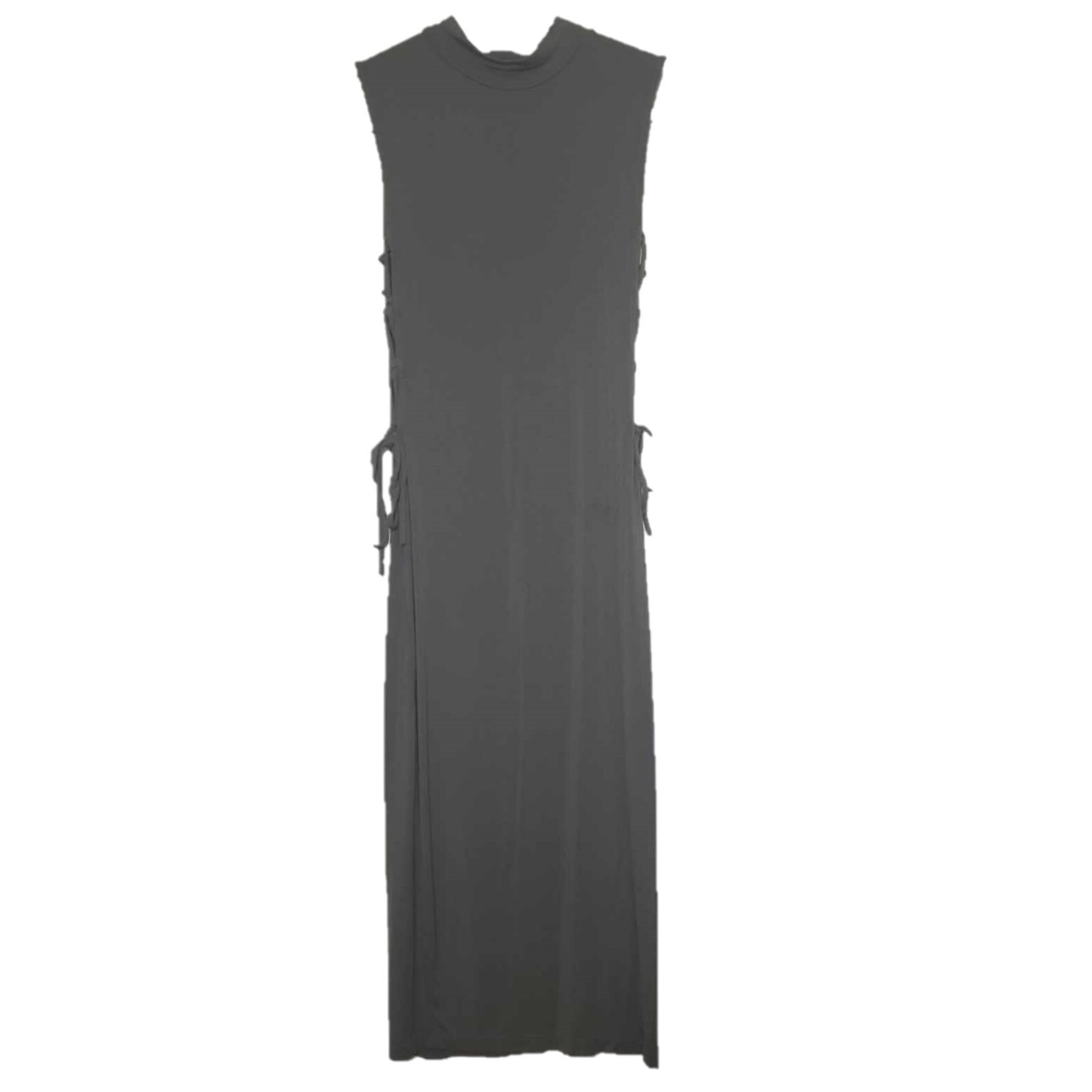 Olive Green Body-Hugging Maxi Dress with Lace-Up Sides - Size Small
